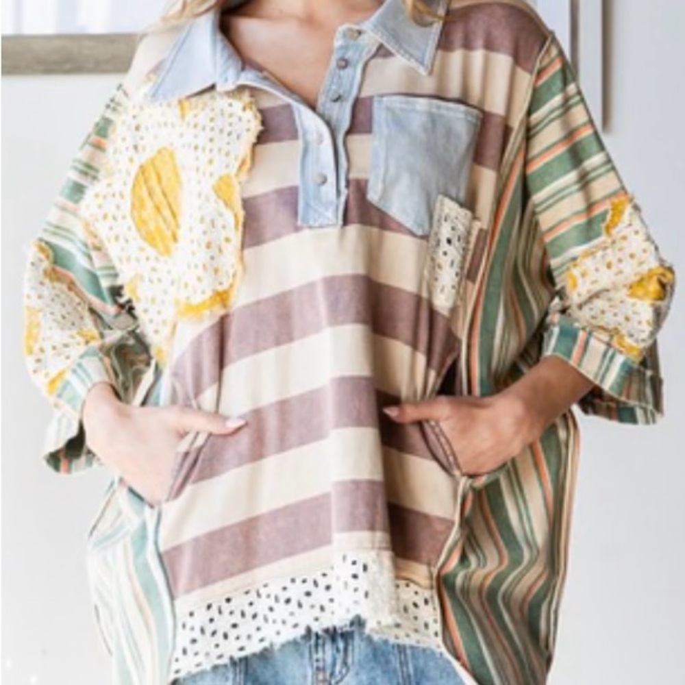 Oli & Hali OVERSIZED Multicolored Mix n Matched Striped Top Ptp33"